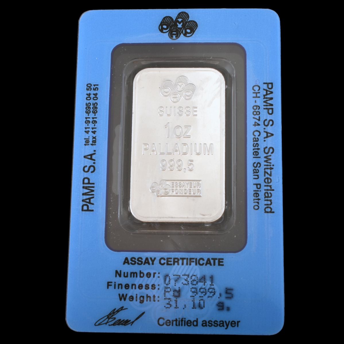 Swiss 1 oz Palladium Ingot