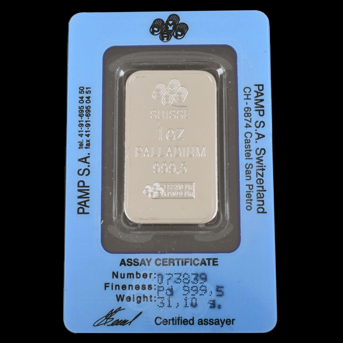 Swiss 1 oz Palladium Ingot