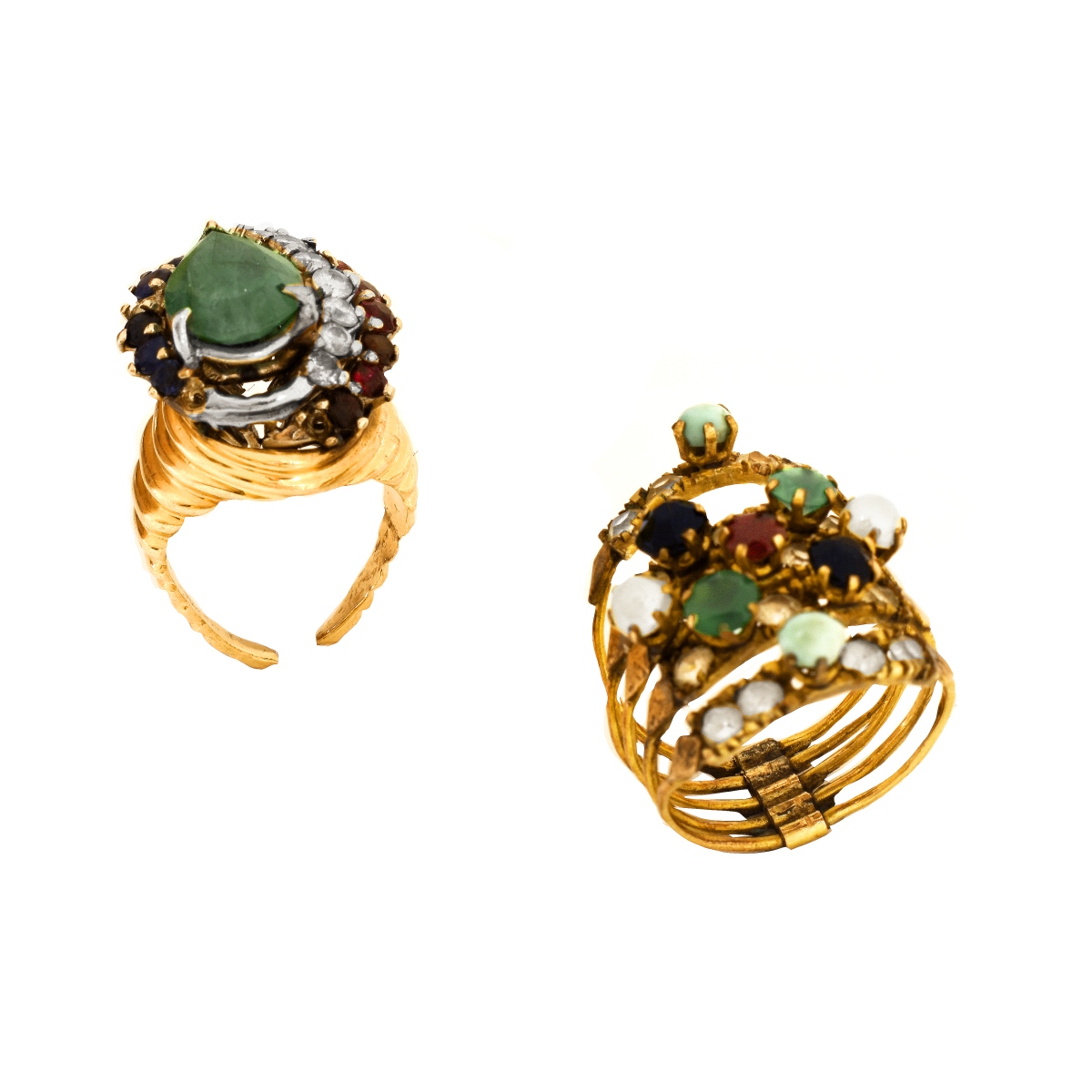 Two Vintage Gemstone and 14K Rings