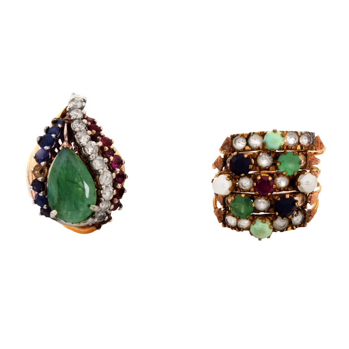 Two Vintage Gemstone and 14K Rings