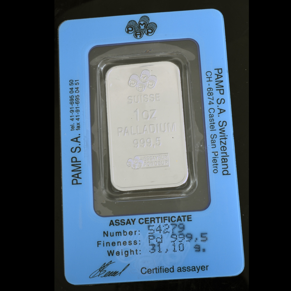 Swiss 1 oz Palladium Ingot