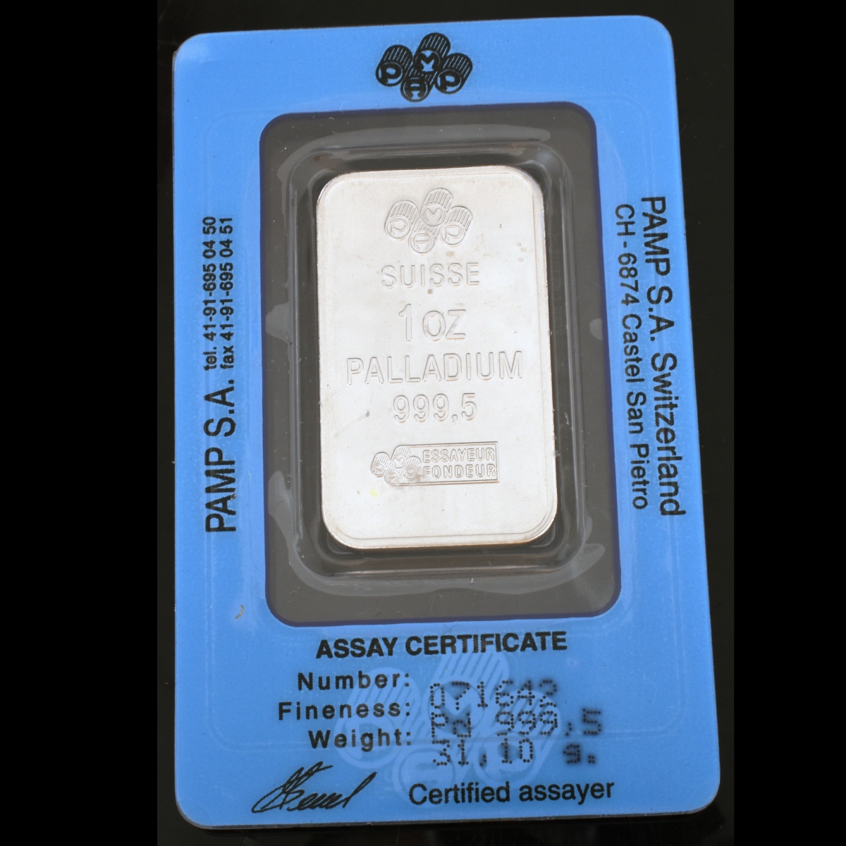 Swiss 1 oz Palladium Ingot