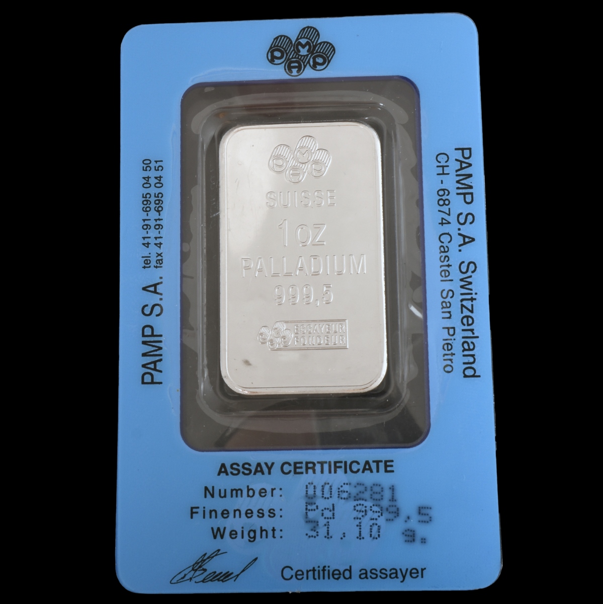 Swiss 1 oz Palladium Ingot