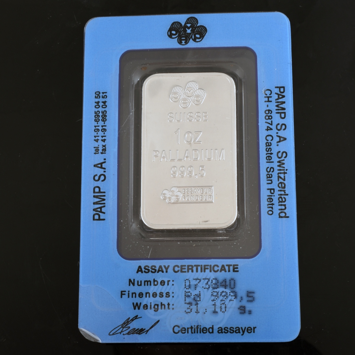 Swiss 1 oz Palladium Ingot