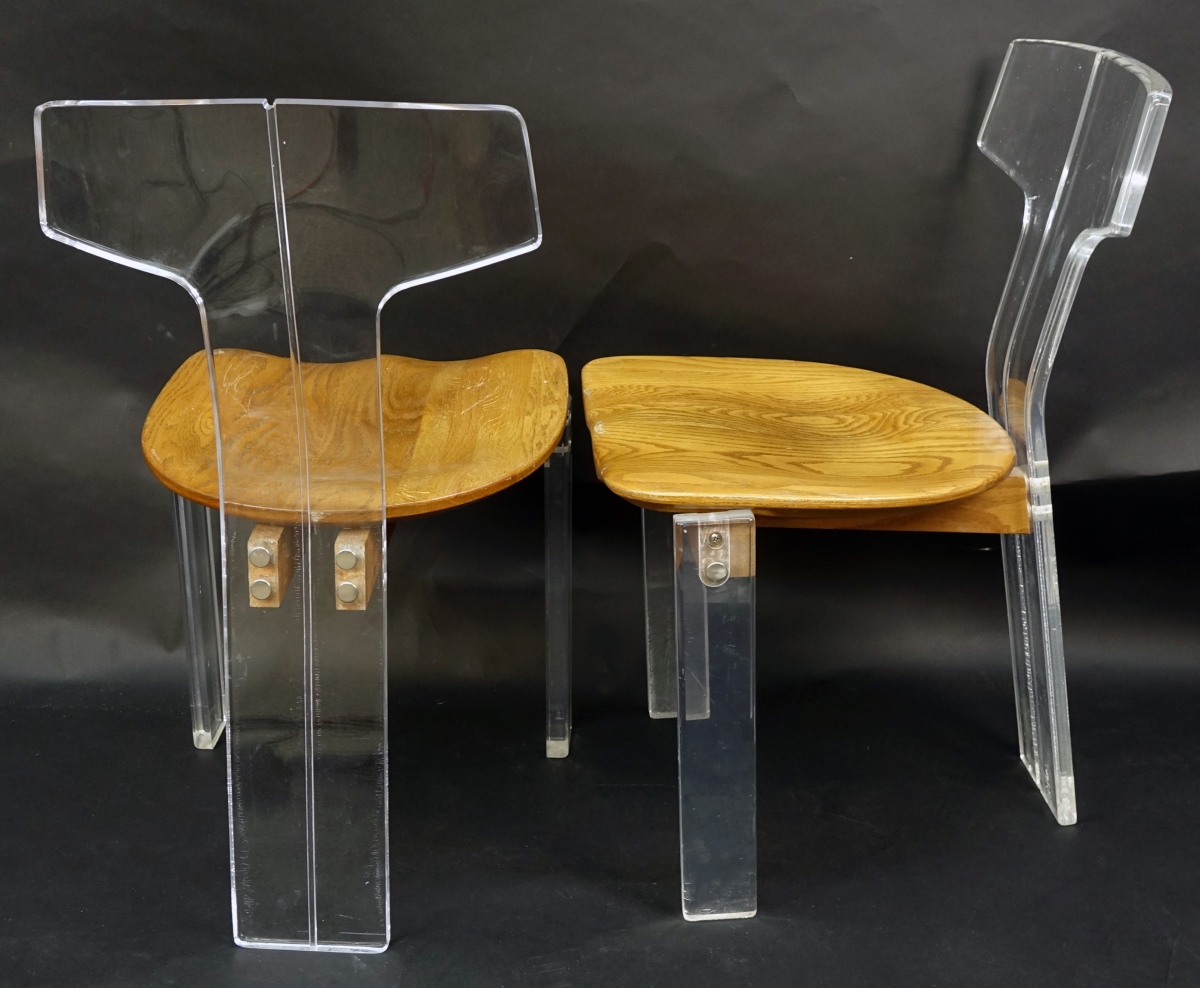 Lucite and Wood Chairs