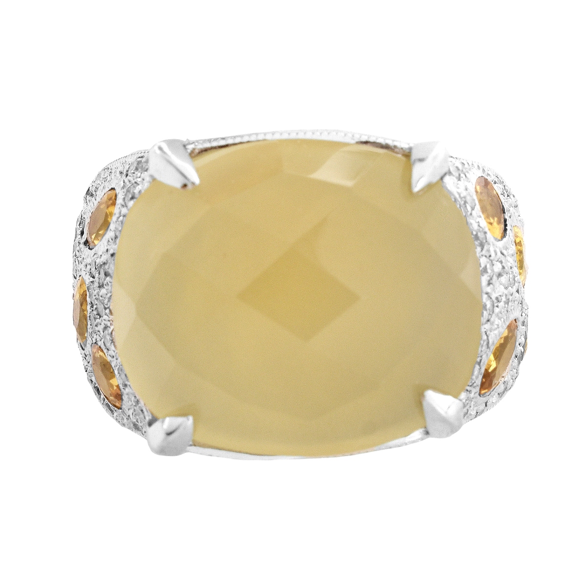 Chalcedony, Sapphire, Diamond and 18K Ring