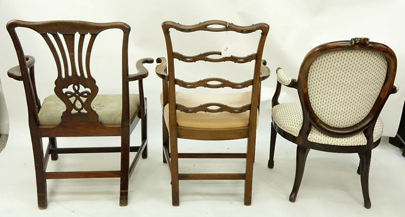 Three Antique English Carved Assorted Armchairs