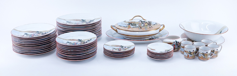 Fifty Six Pc. Japanese Kutani Porcelain Meiji set