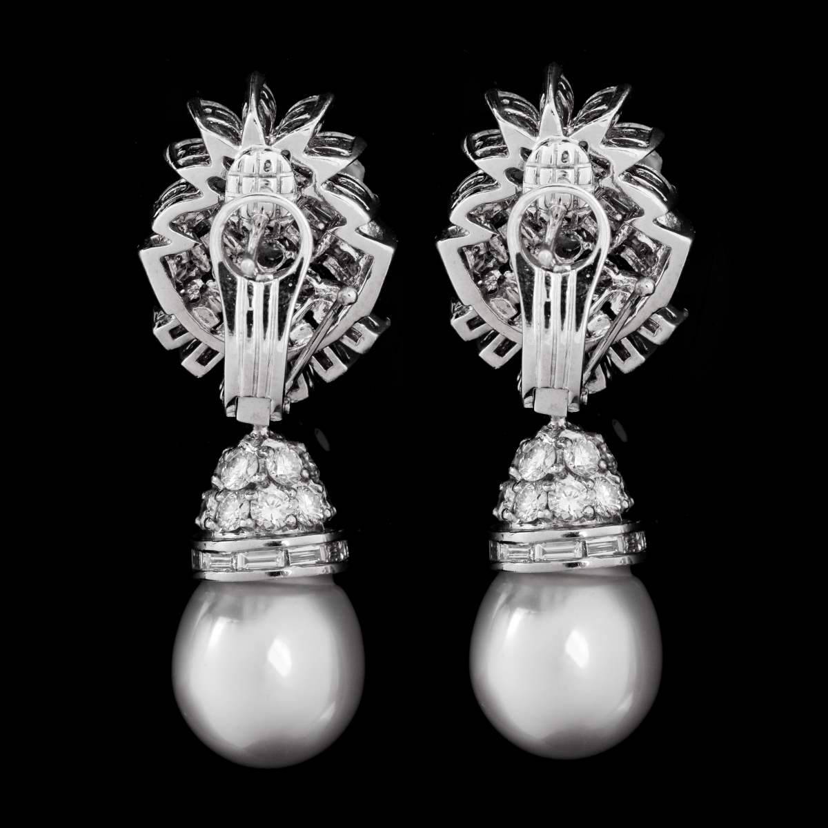 Art Deco Diamond, Pearl and Platinum Earrings