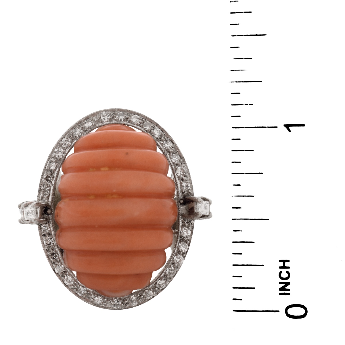 Vintage Coral, Diamond and 14K Ring