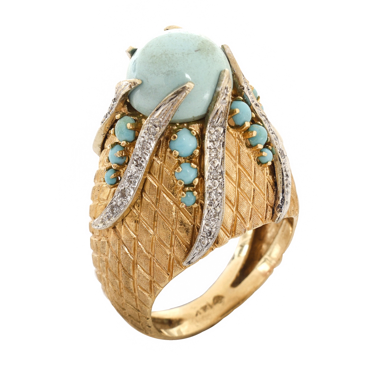 Vintage Turquoise, Diamond and 14K Ring