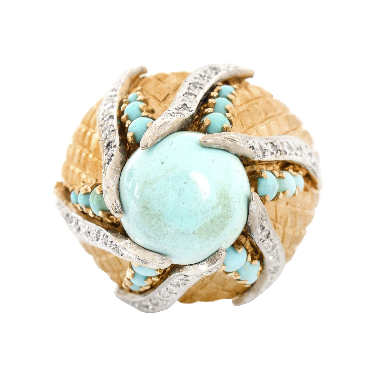 Vintage Turquoise, Diamond and 14K Ring