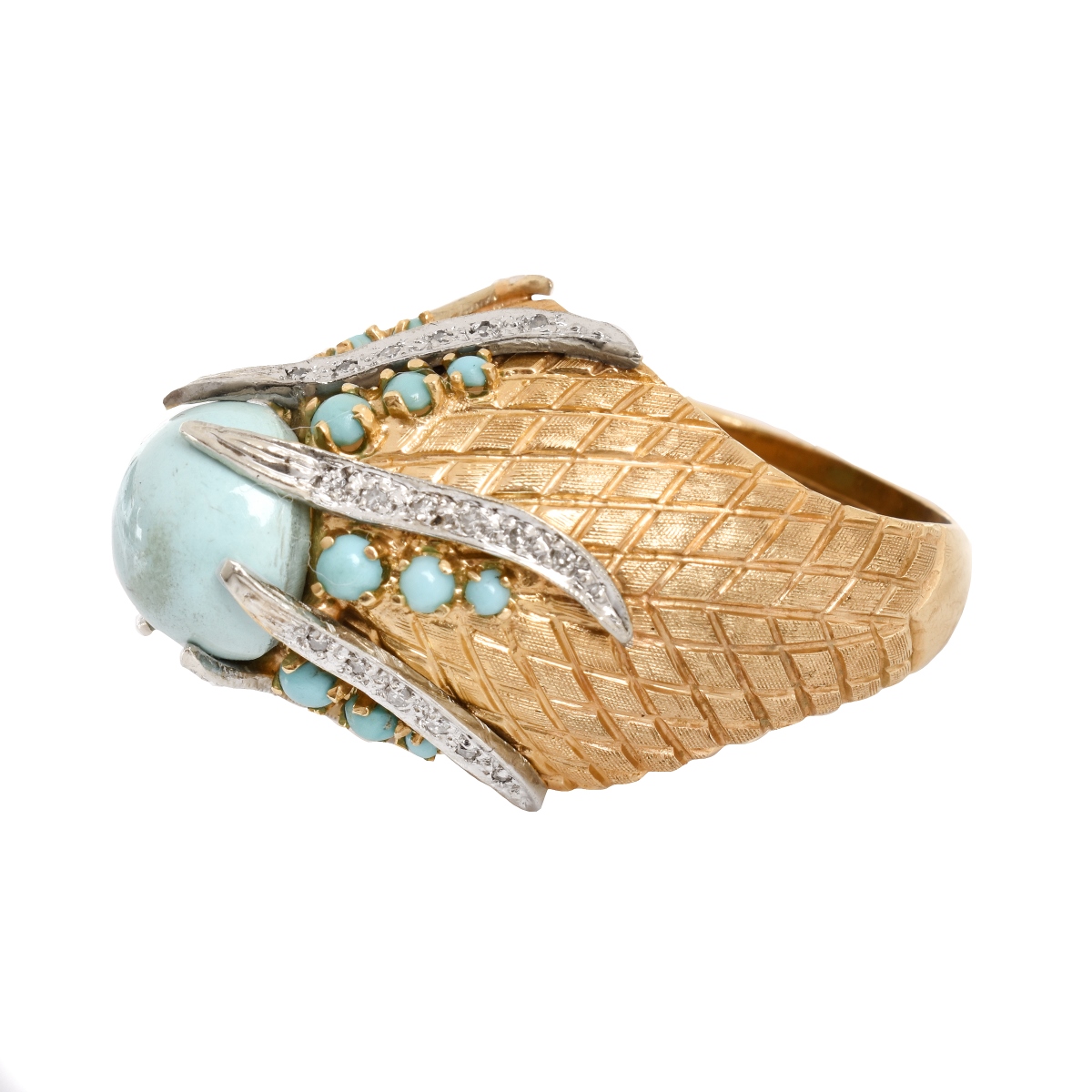 Vintage Turquoise, Diamond and 14K Ring