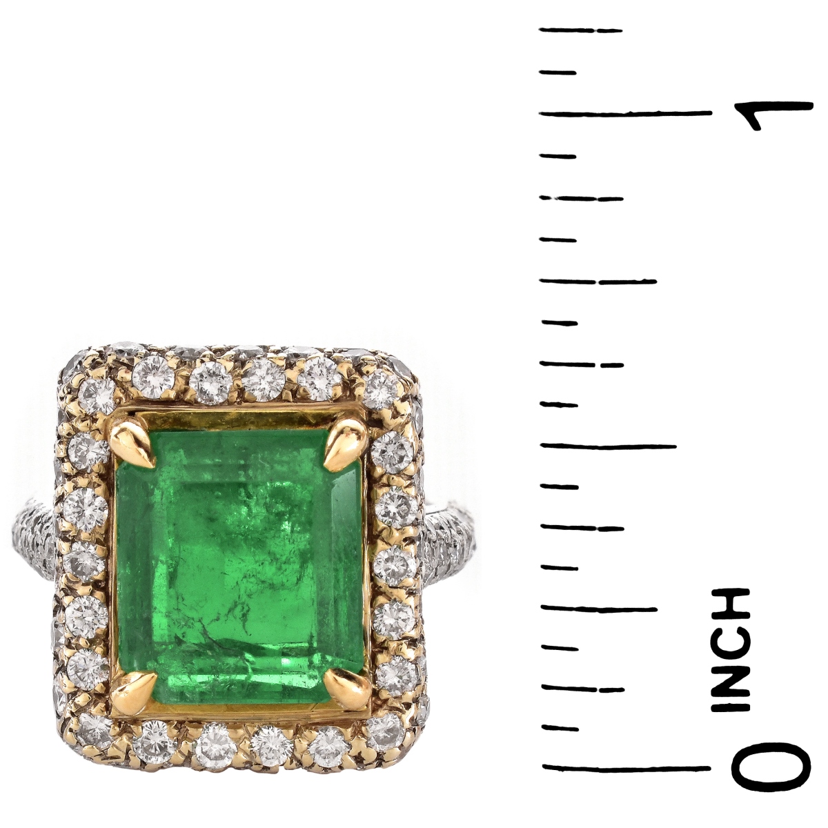 GIA 5.32ct Emerald, Diamond and 14K Gold Ring