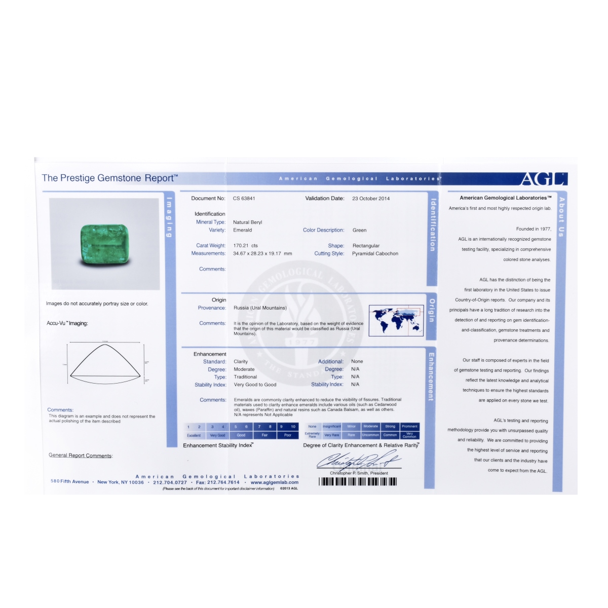 AGL 170.21 Carat Emerald