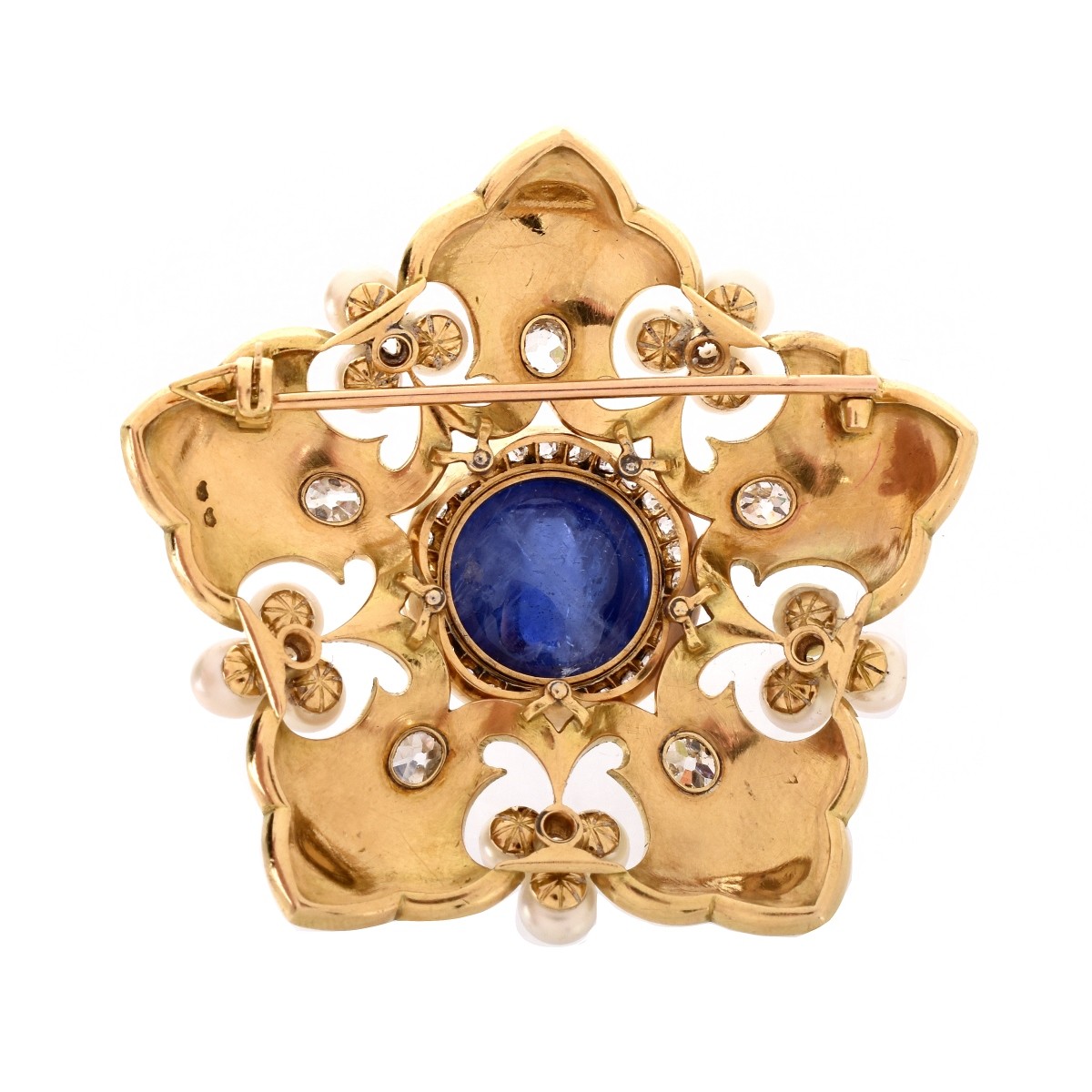 Vintage Cabochon Sapphire and 18K Brooch