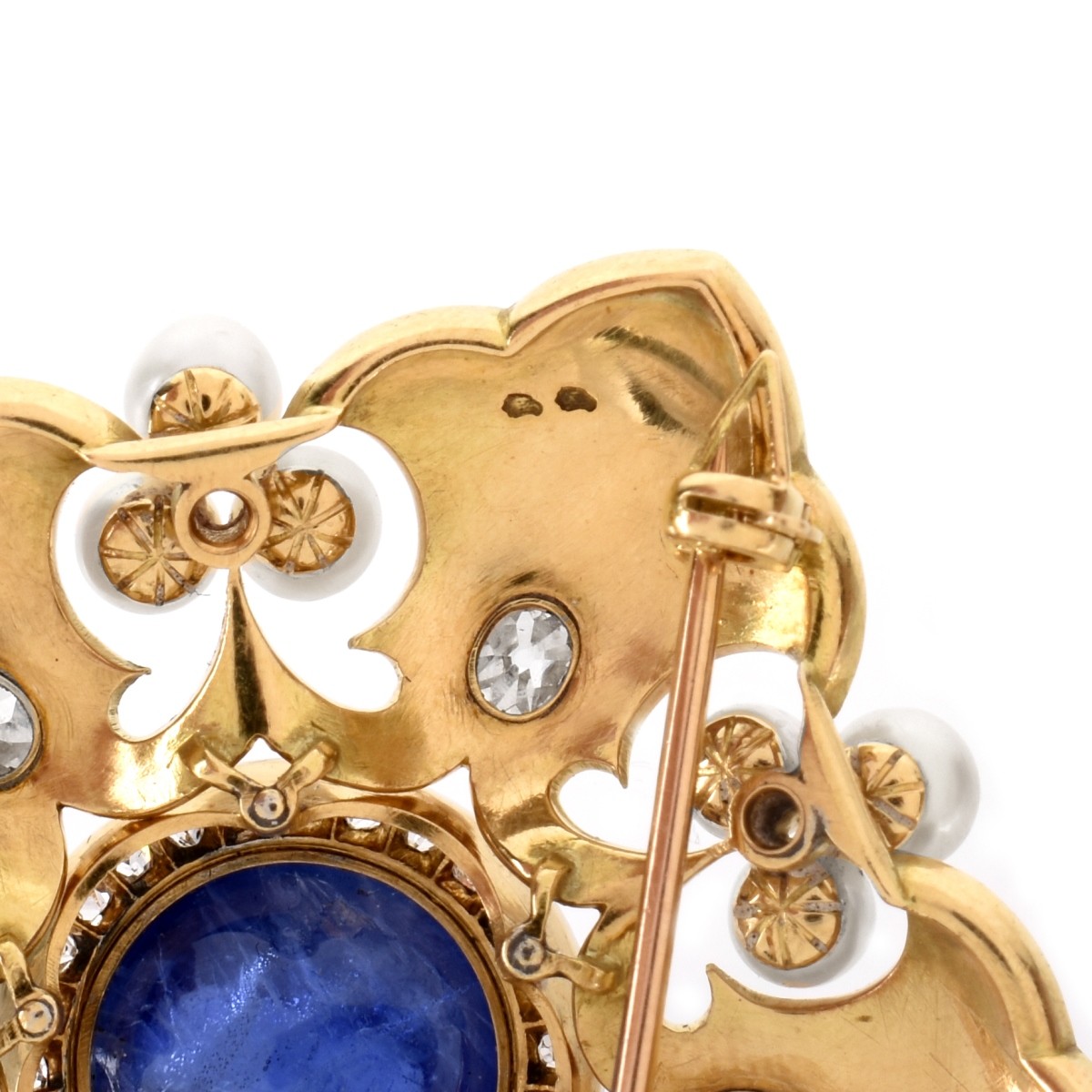 Vintage Cabochon Sapphire and 18K Brooch