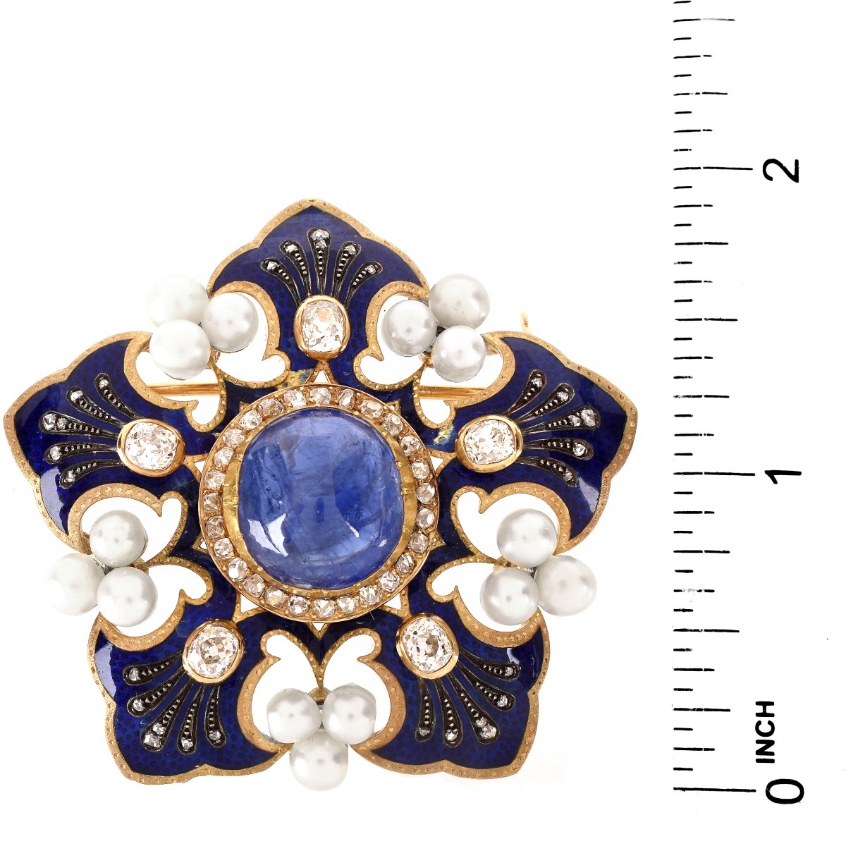 Vintage Cabochon Sapphire and 18K Brooch