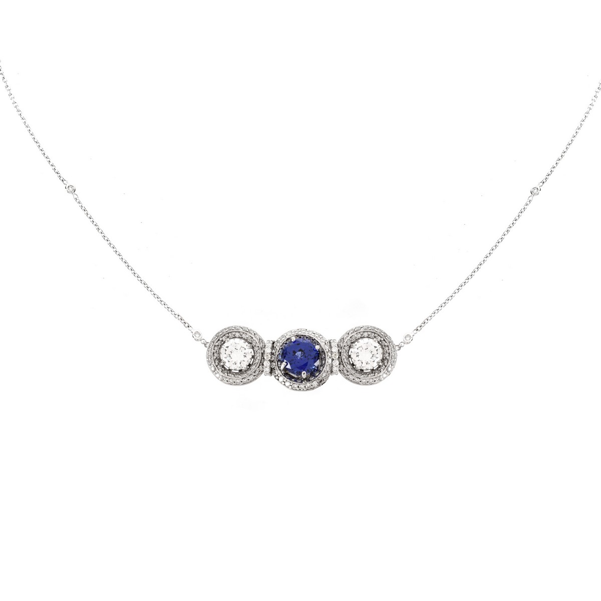Contemporary Diamond and Sapphire Necklace