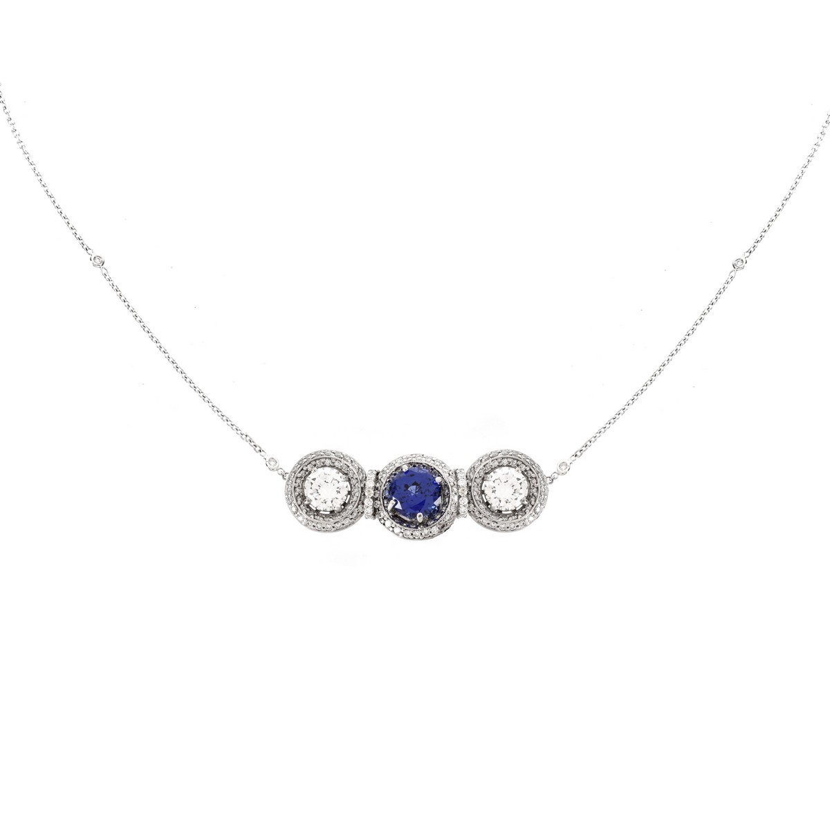 Contemporary Diamond and Sapphire Necklace