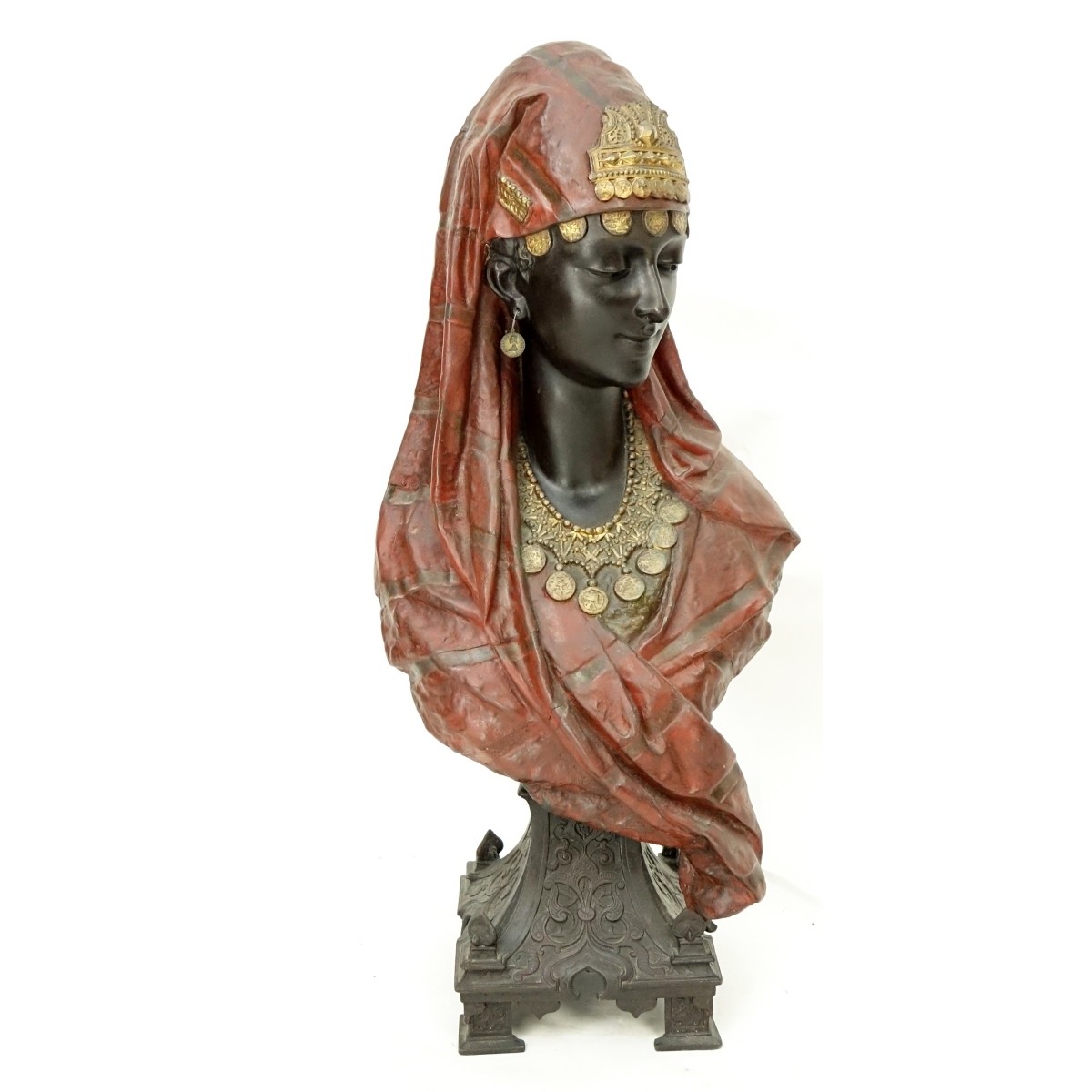 Antique French Polychrome Spelter Orientalist Bust