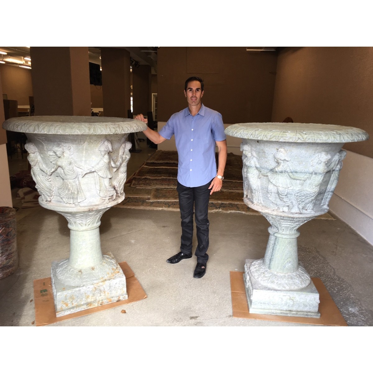 Italian Carved Marble Urns