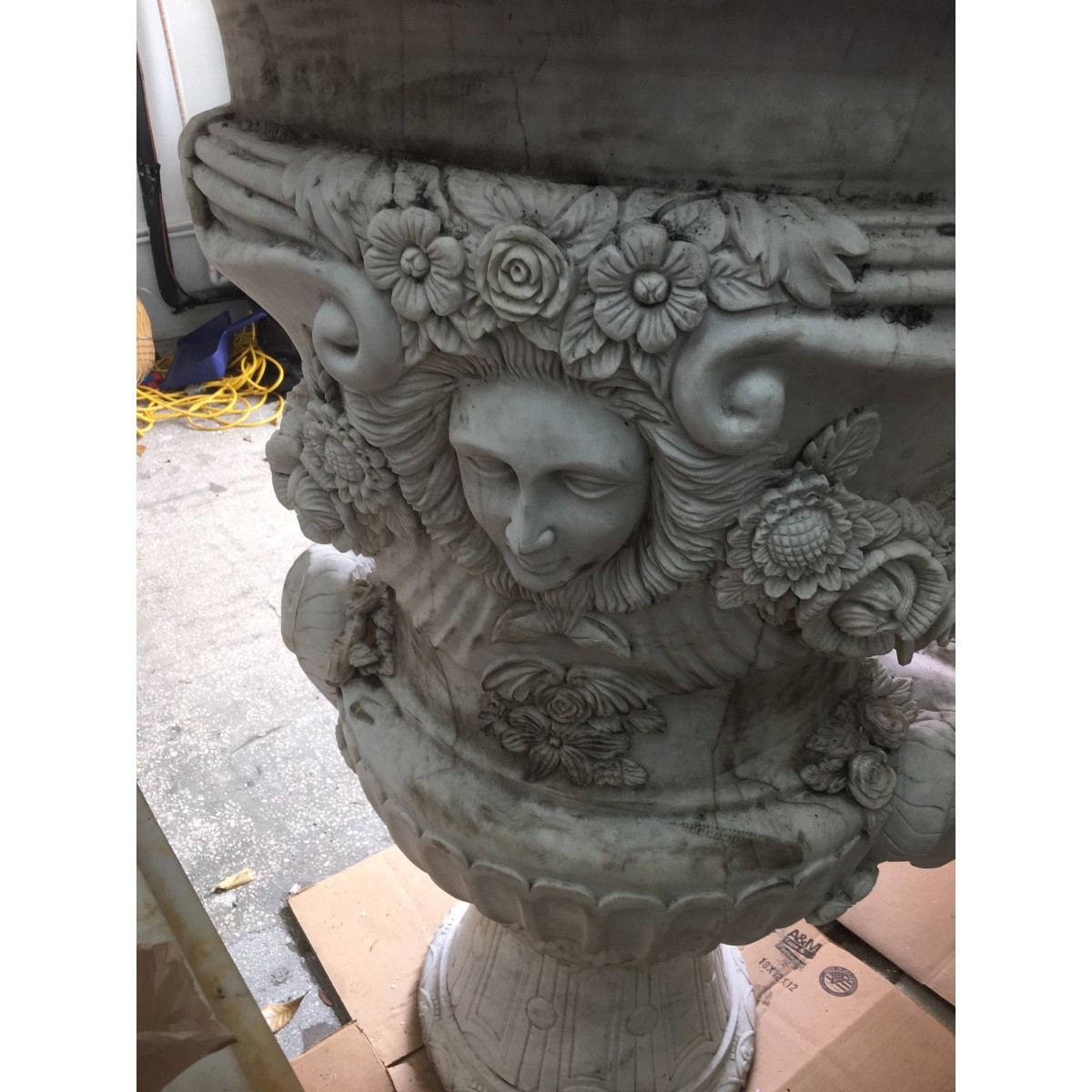 Italian Carved Marble Urn on Pedestal