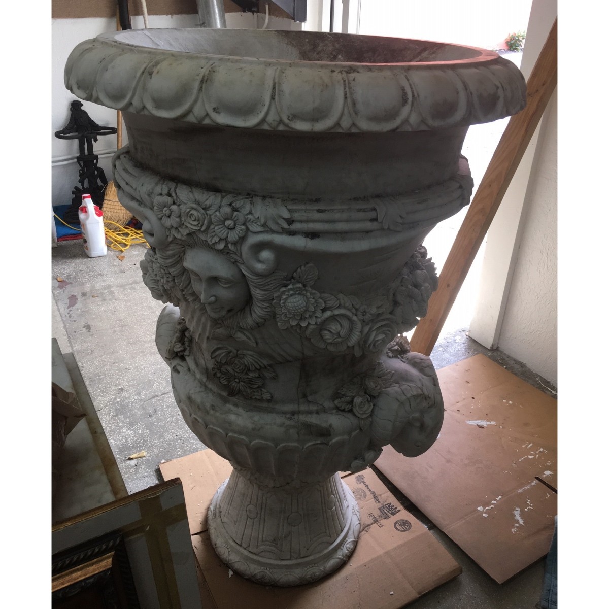 Italian Carved Marble Urn on Pedestal