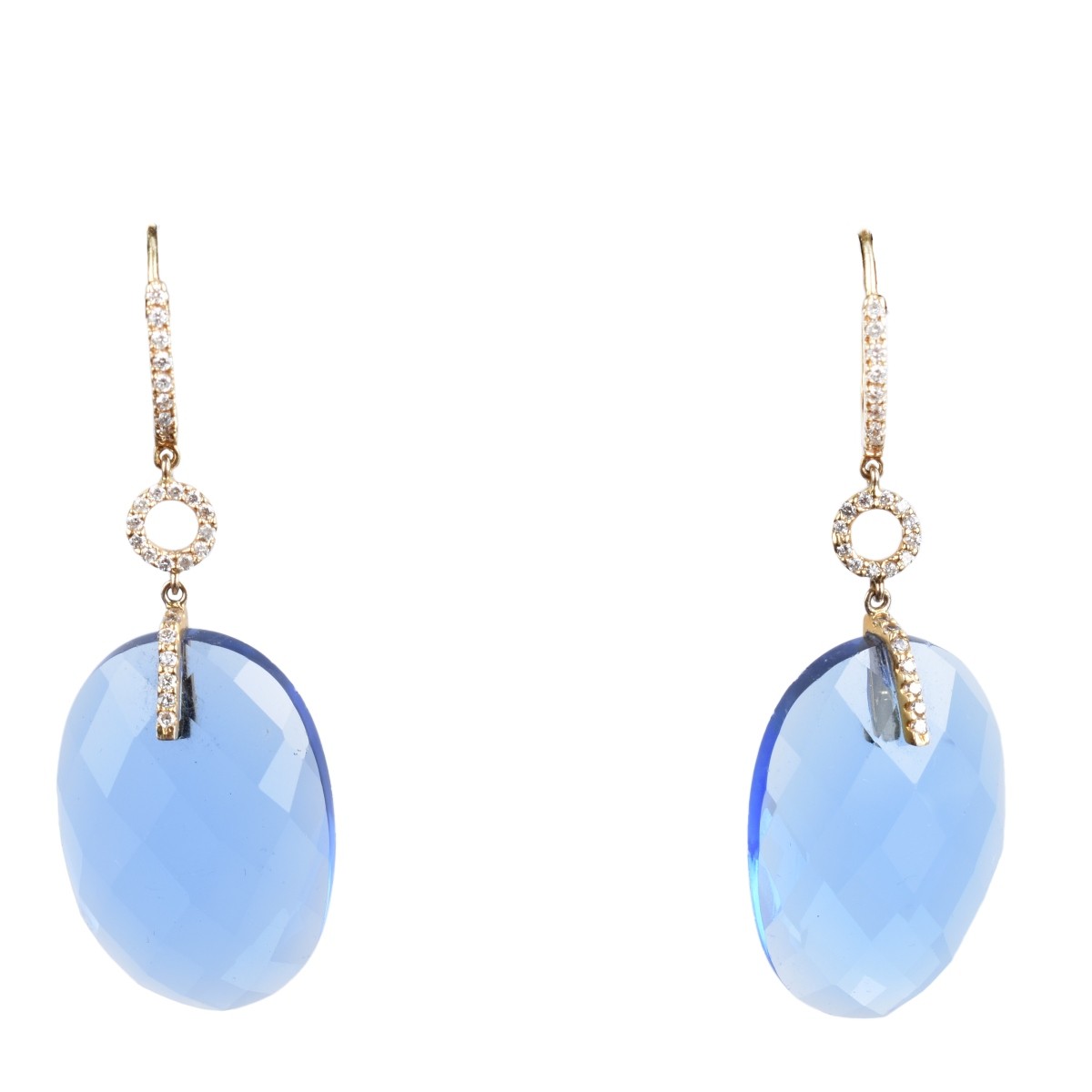 Blue Stone, Diamond and 14K Earrings