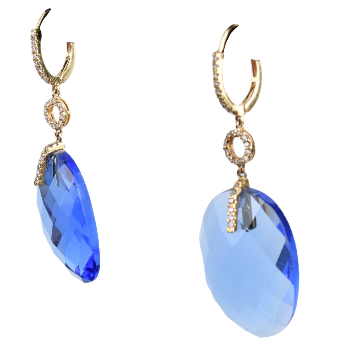 Blue Stone, Diamond and 14K Earrings