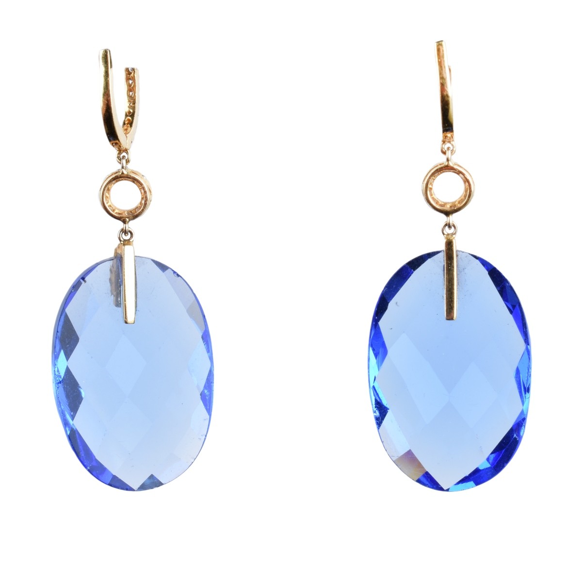 Blue Stone, Diamond and 14K Earrings