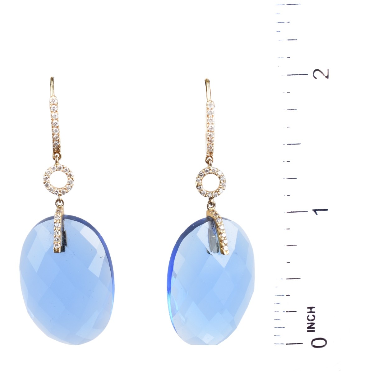 Blue Stone, Diamond and 14K Earrings