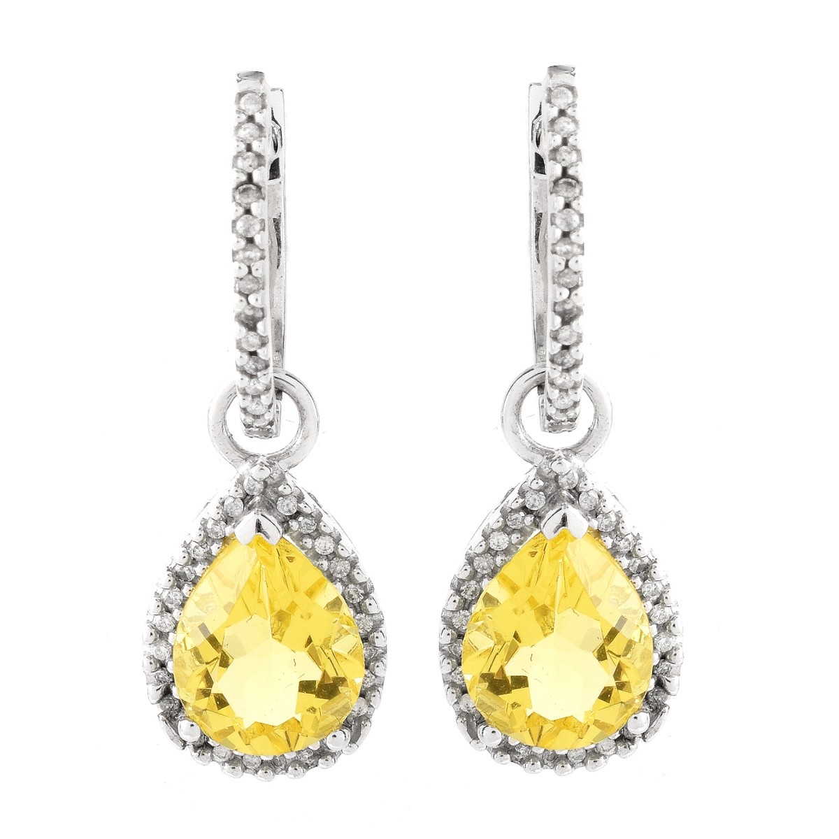 Diamond, Yellow Stone and 14K Earrings