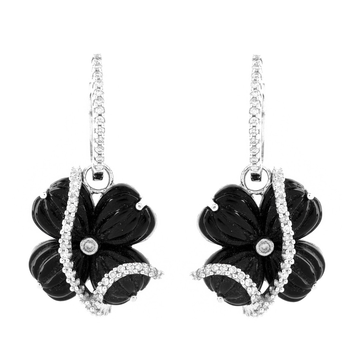 Onyx, Diamond and 18K Earrings