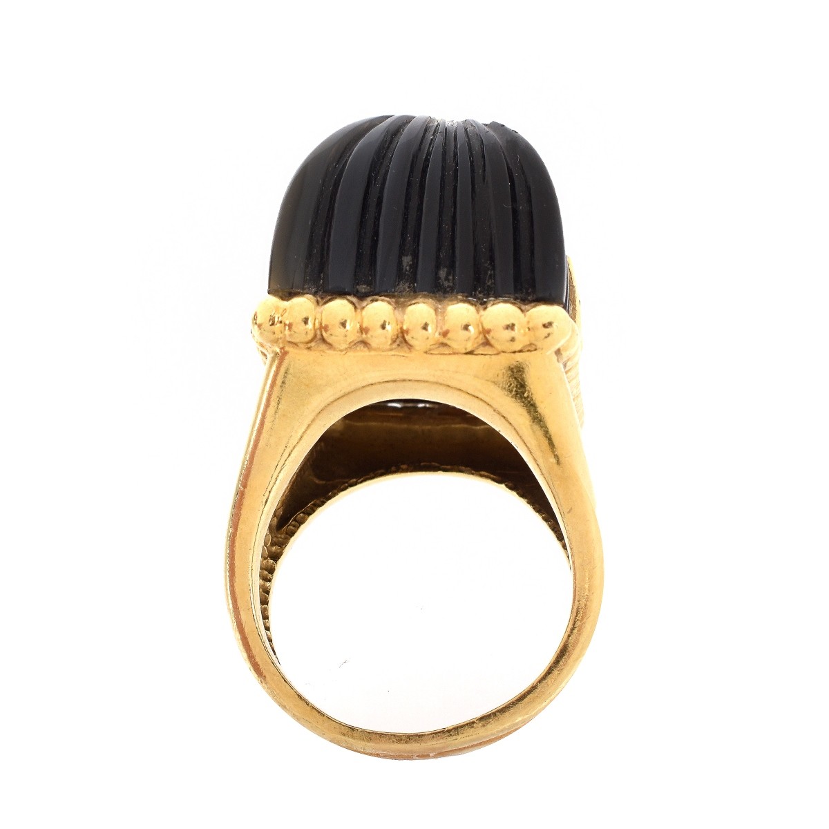 1970s R. Stone Diamond, Onyx and 18K Ring