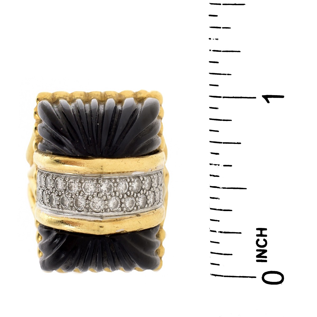 1970s R. Stone Diamond, Onyx and 18K Ring