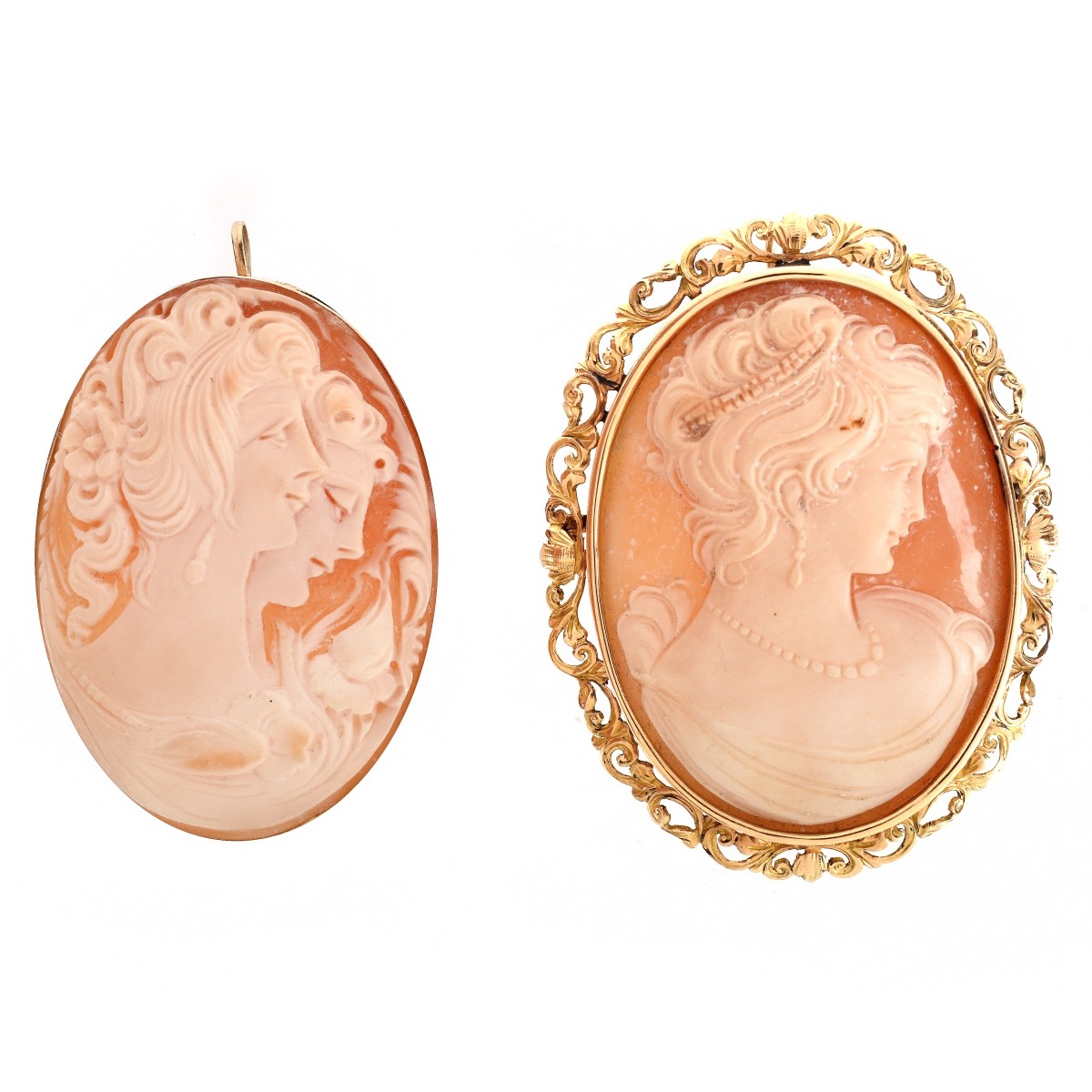 Two Antique Carved Shell Cameo Pendants