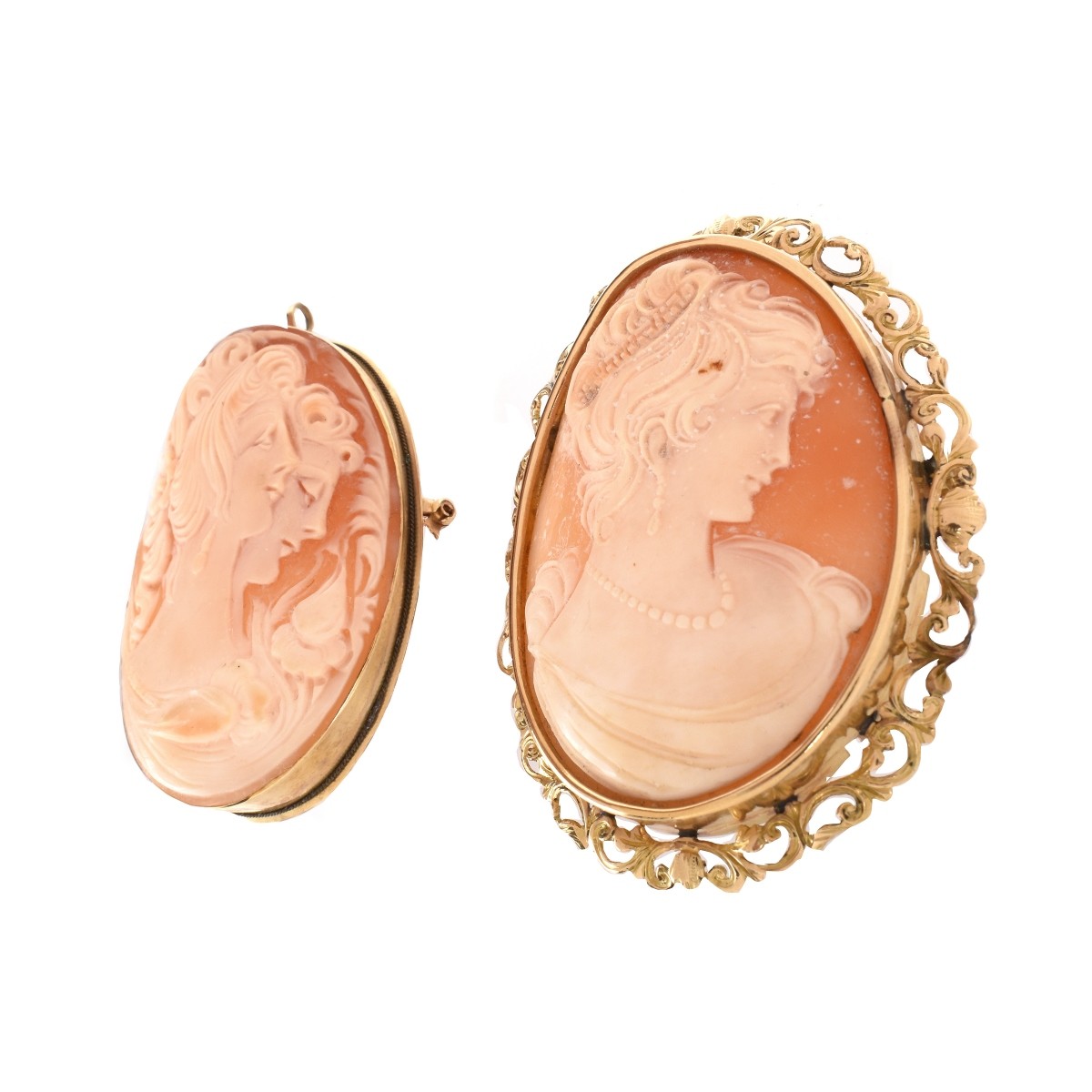 Two Antique Carved Shell Cameo Pendants