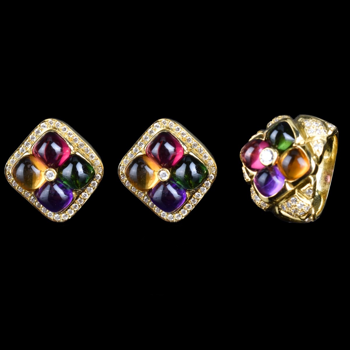Gemstone and 14K Earrings and Ring