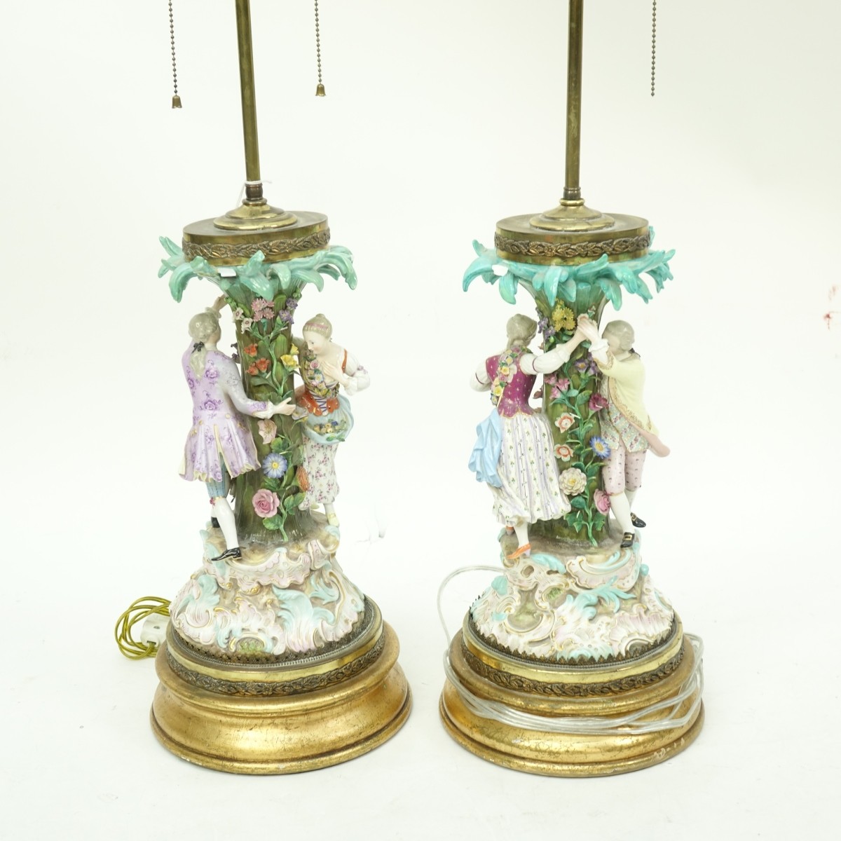 Pair Meissen Style Lamp