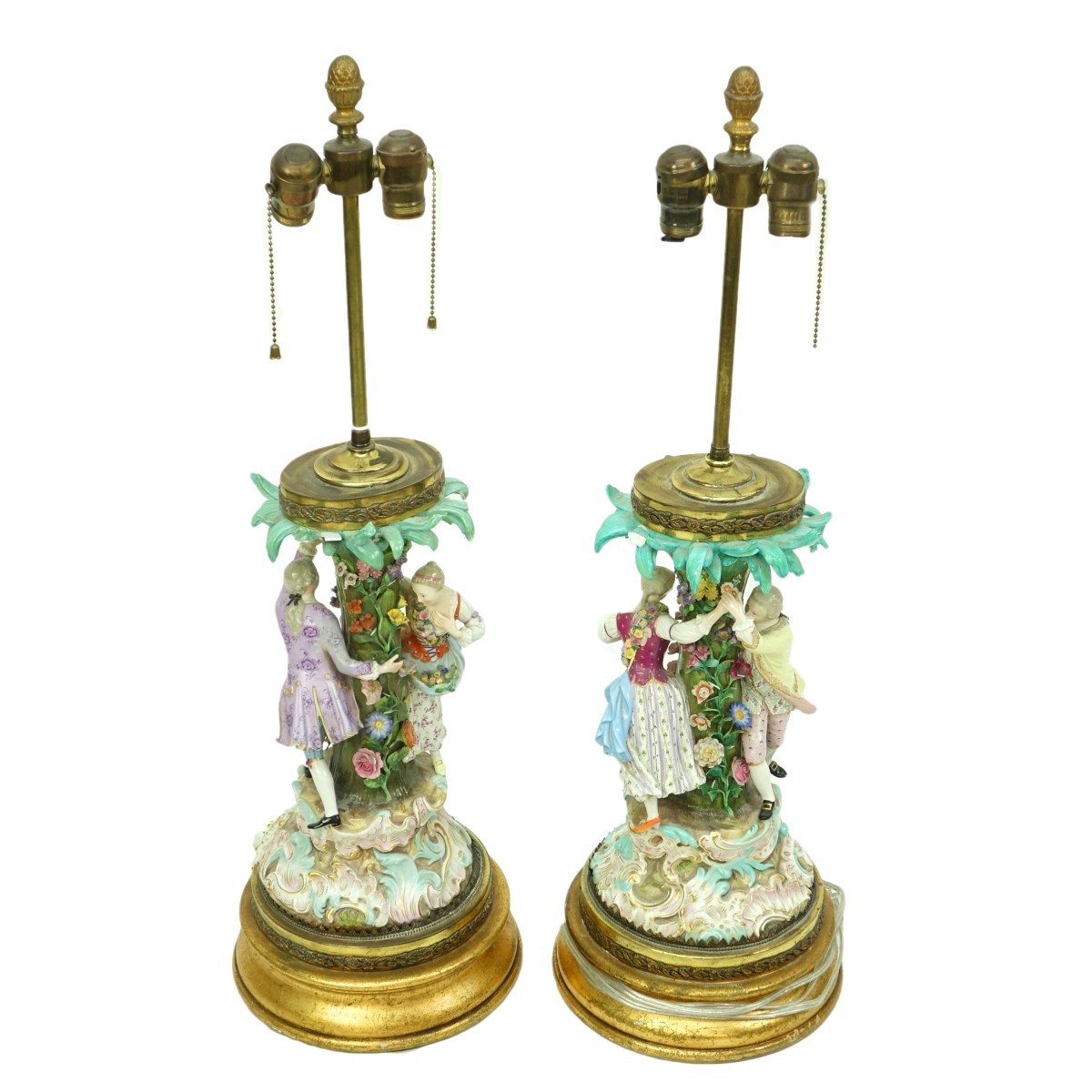 Pair Meissen Style Lamp