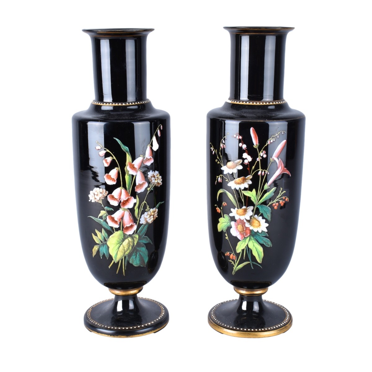 Pair Black Opaline Vases