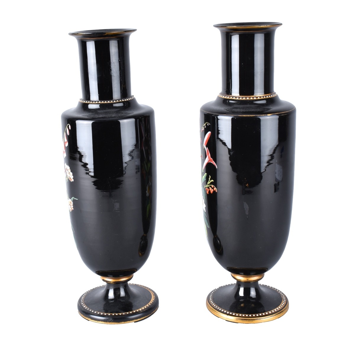 Pair Black Opaline Vases