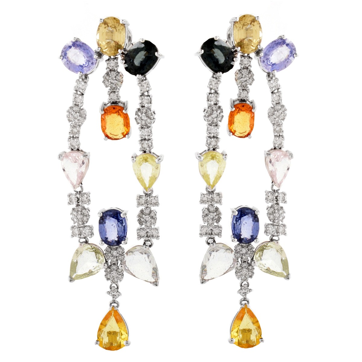 Diamond and Multi Color Stone Chandelier Earrings