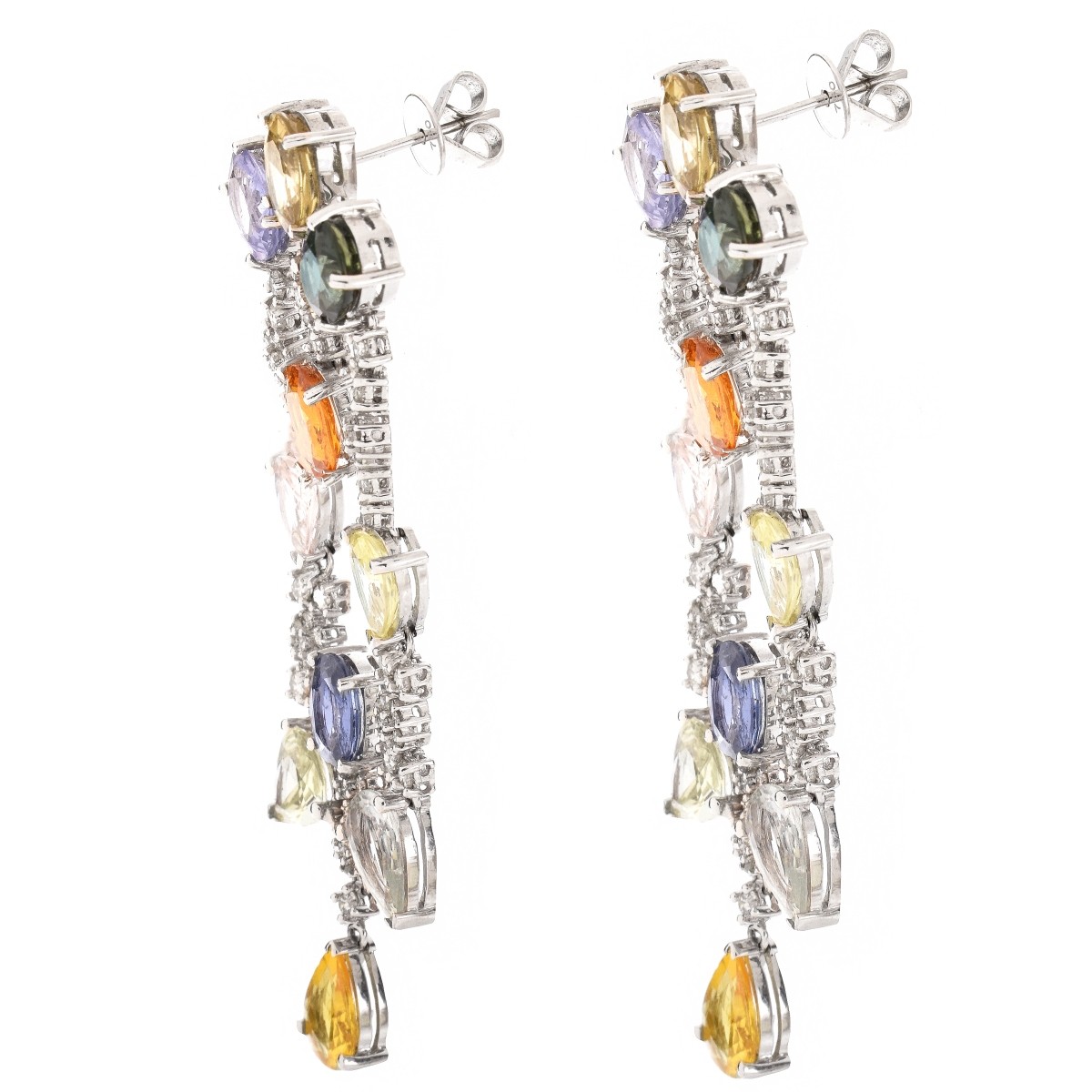 Diamond and Multi Color Stone Chandelier Earrings