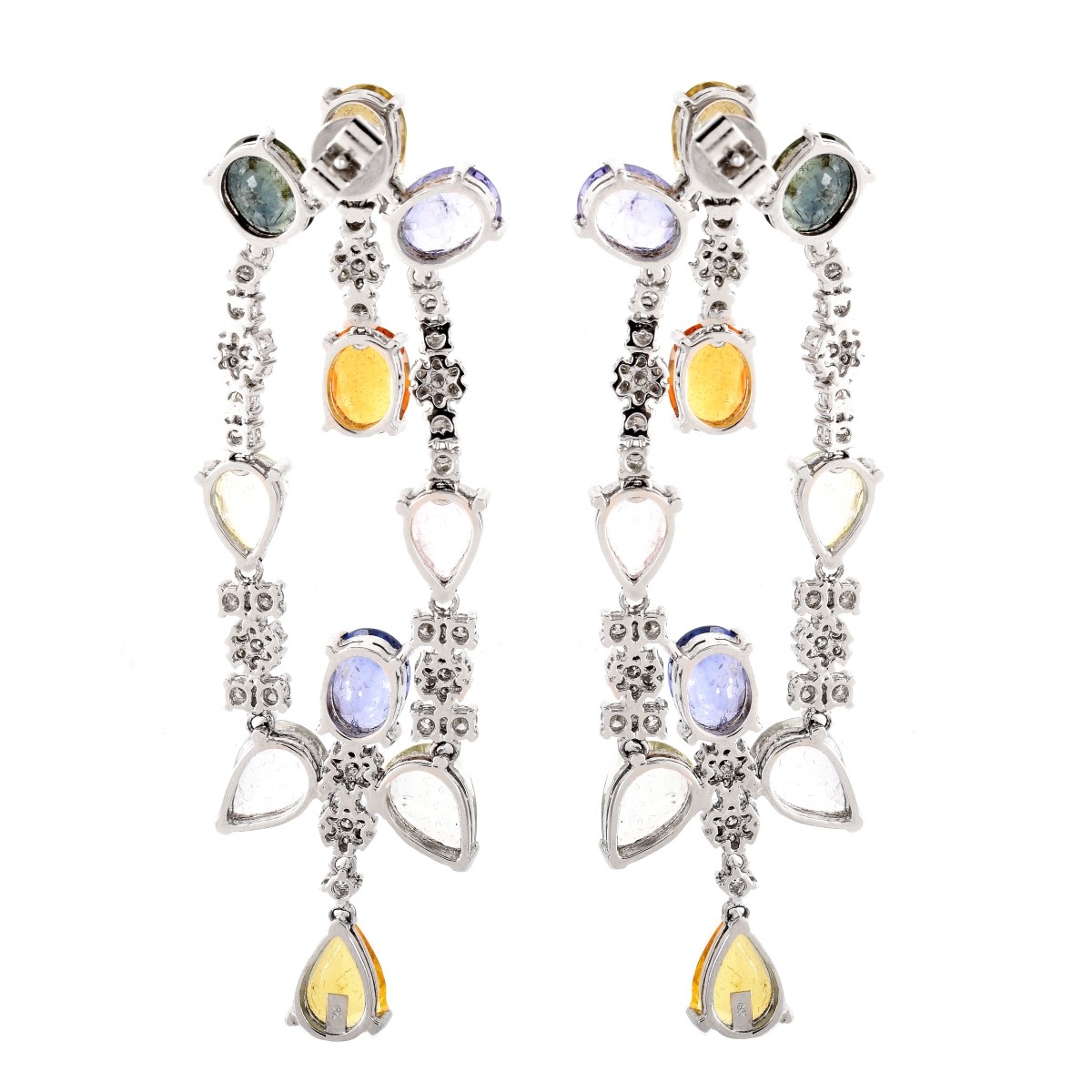 Diamond and Multi Color Stone Chandelier Earrings