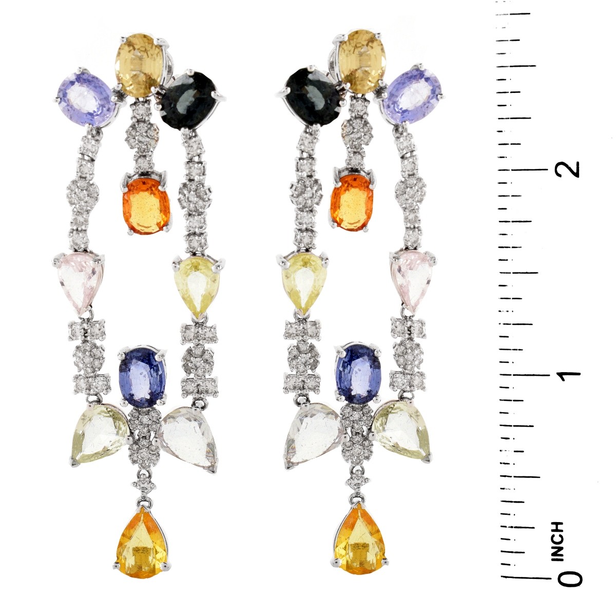 Diamond and Multi Color Stone Chandelier Earrings