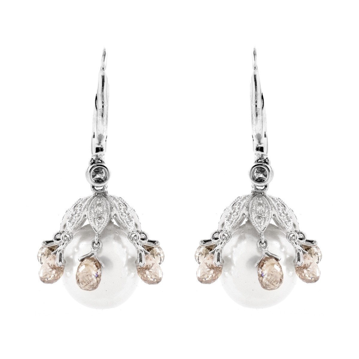 Diamond, Pearl and 18K Earrings