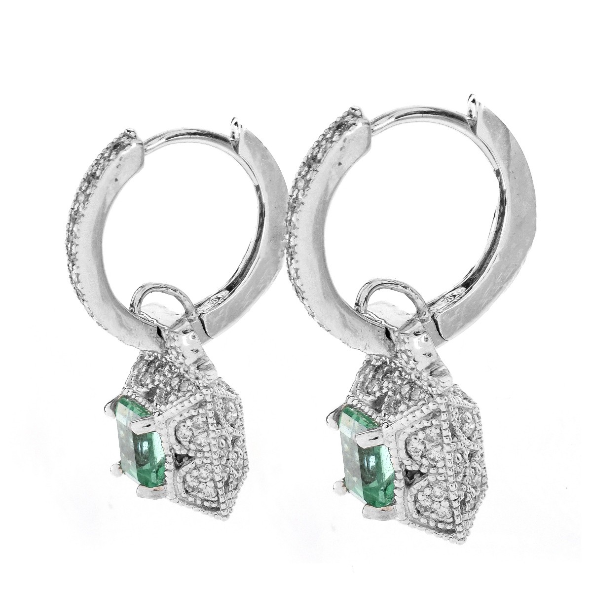 Emerald, Diamond and 14K Earrings