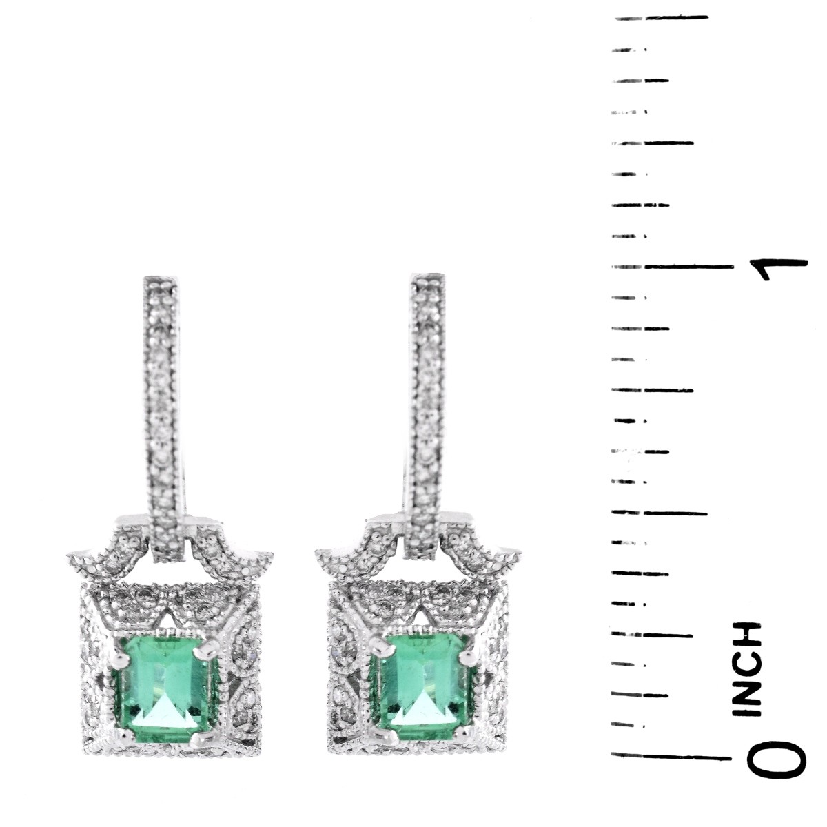 Emerald, Diamond and 14K Earrings